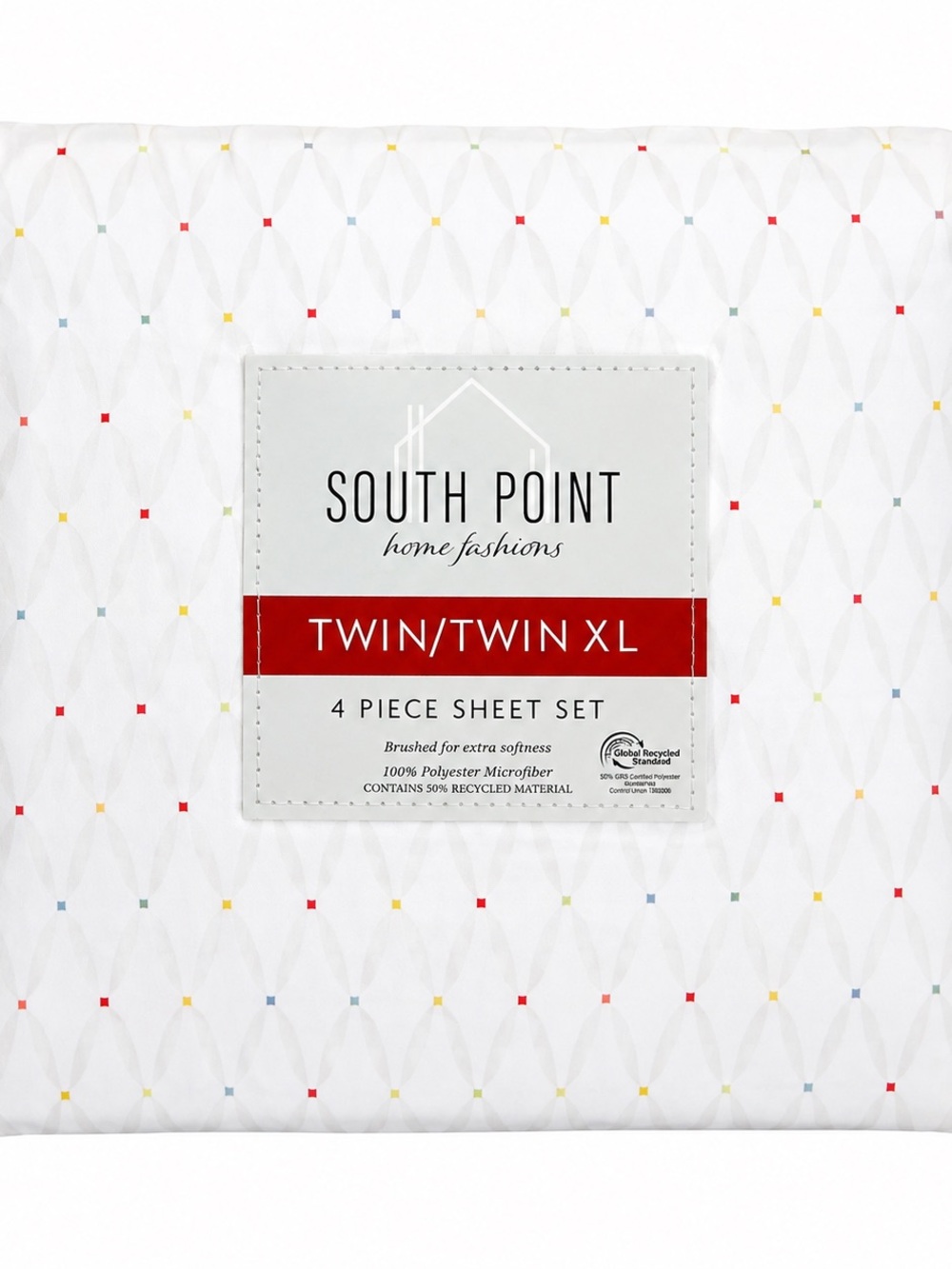 South Point Twin/Twin XL 4-Piece Sheet Set - White with Multicolor Dot Pattern